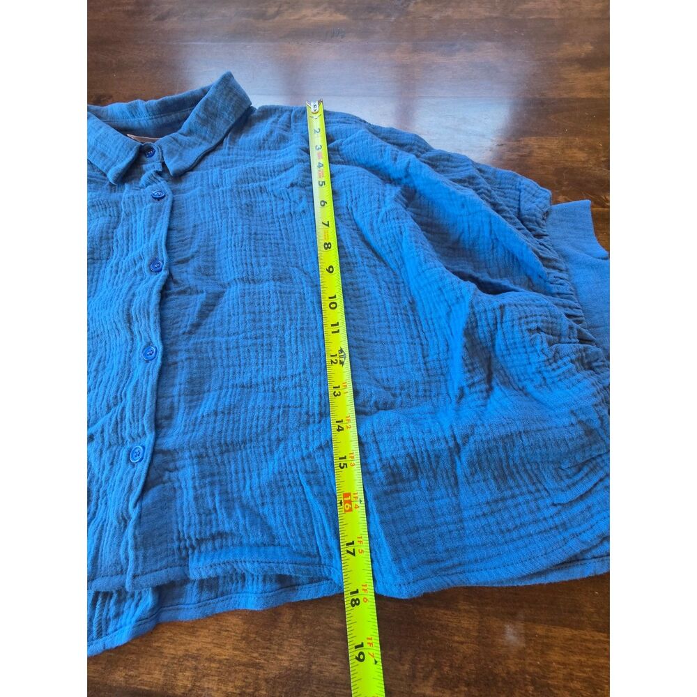 Talulah Blue 100% Cotton Gauze Cropped Button Up Top Flowy Boxy Shirt Size L - Picture 6 of 8